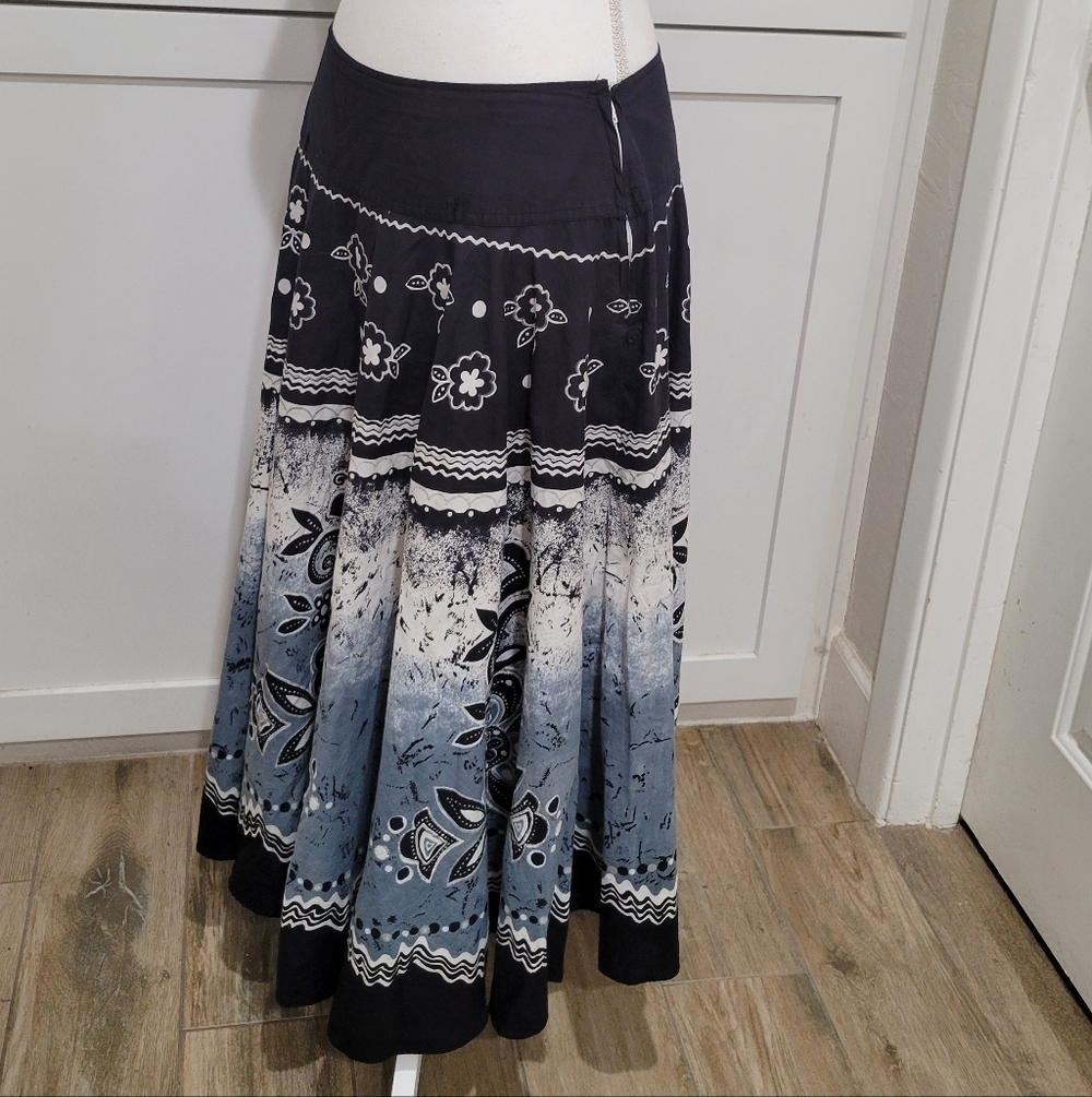 Grace Elements Tie Dye Skirt | Black Blue White Cotton | Boho Midi | Size 8 - Picture 2 of 6